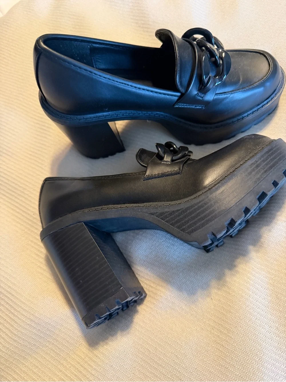 Madden Girl Black Chunky Chain Platform Heels